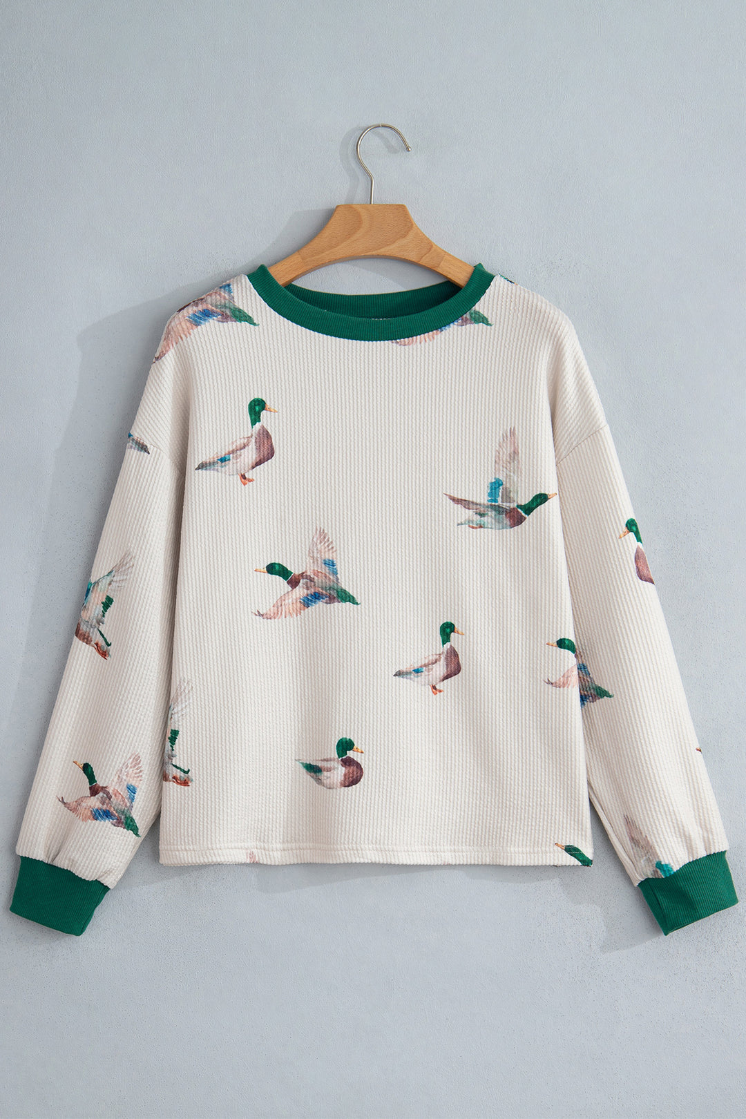 Beige Mallard Duck Print Plus Size Twisted Ribbed Top