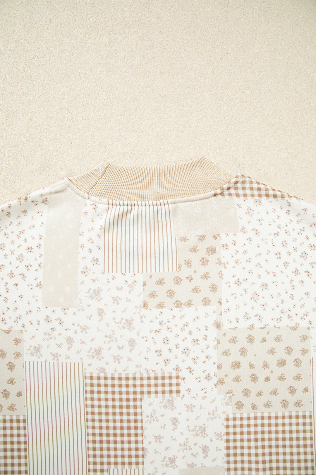 Sky Blue Patchwork Floral Print Mock Neck Long Sleeve Sweatshirt