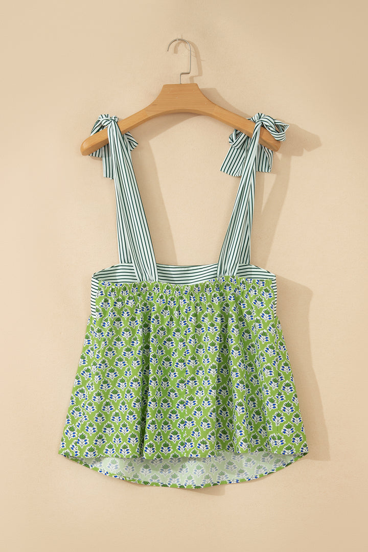 Pink Fashion Printed Knot Straps Babydoll Tank Top