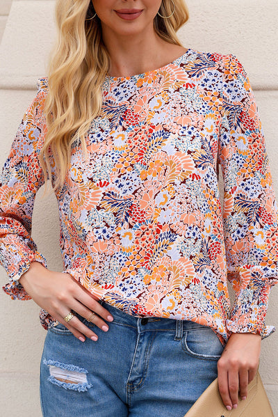 Sky Blue Puff Sleeve Floral Blouse