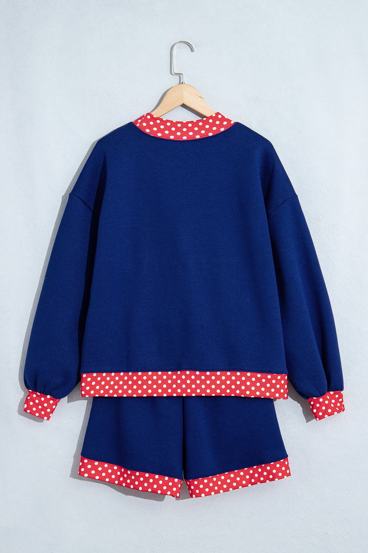 Carrot Gingham Trim Baggy Pullover 2pcs Short Set