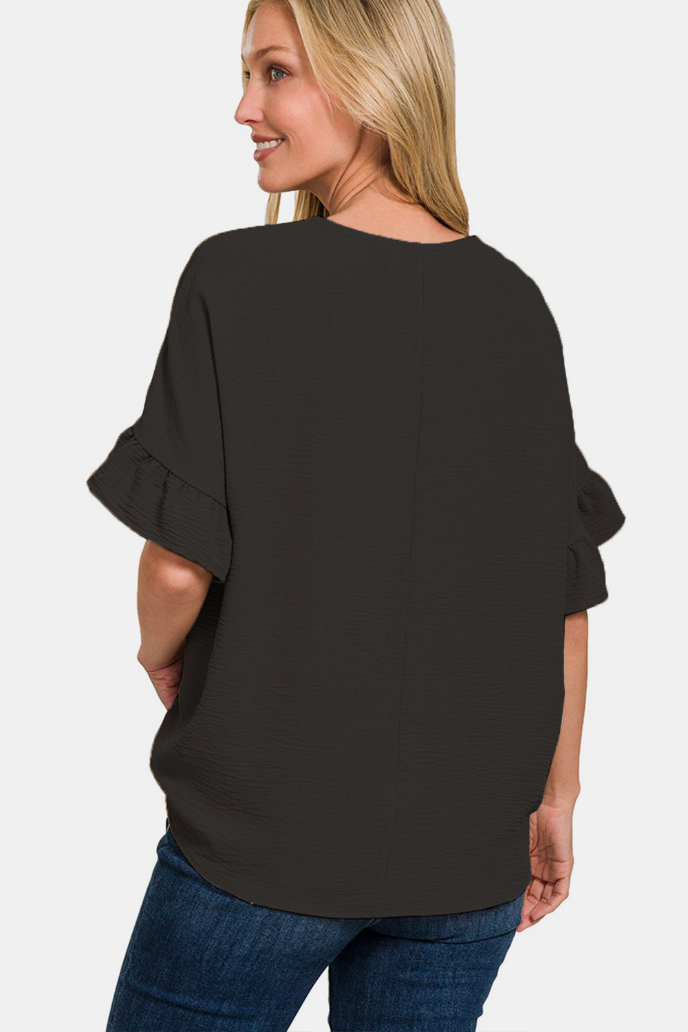 Zenana V-Neck Flutter Sleeve Top