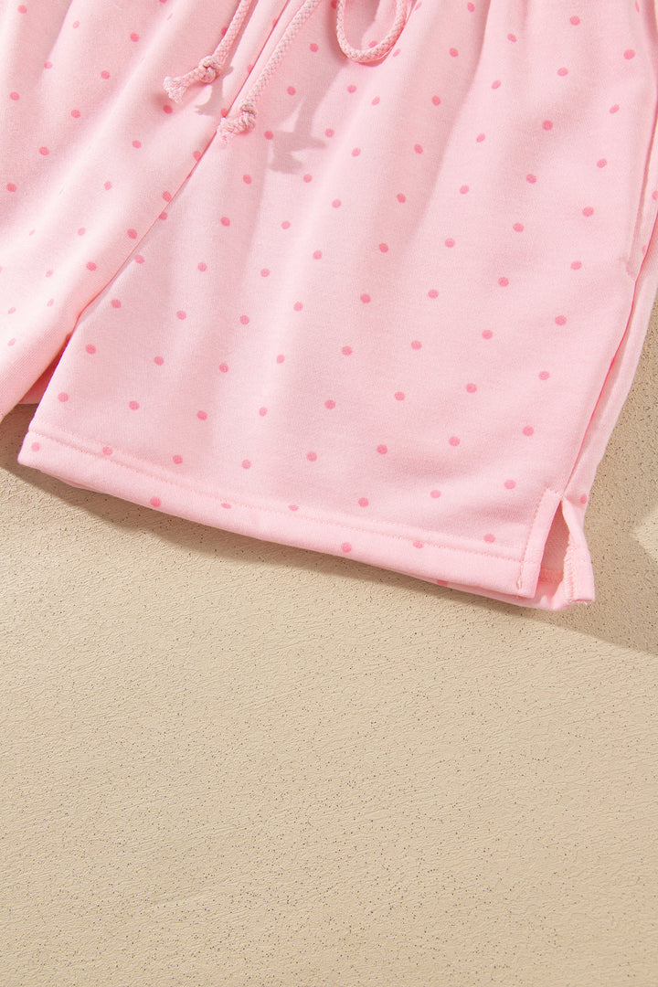 Pink Polka Dot Printed Oversized Hoodie Casual Shorts 2pcs Set