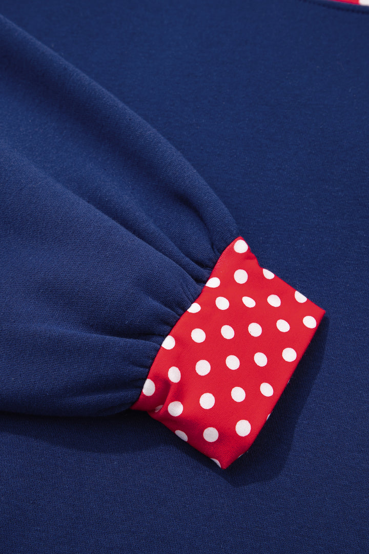 Orange Polka Dot Patchwork Round Neck Plus Size Sweatshirt