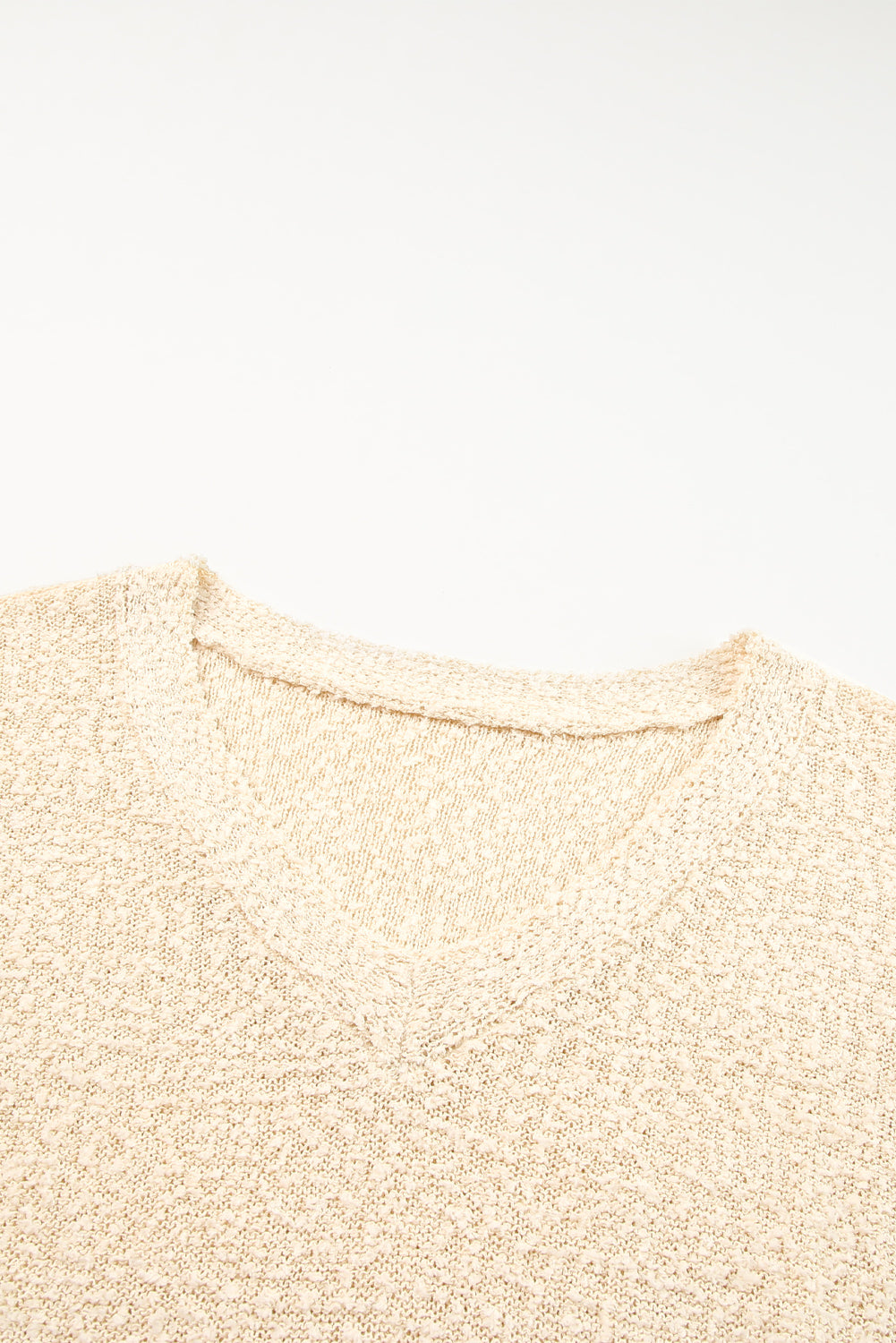 Beige Solid Fuzzy V-Neck Sweater