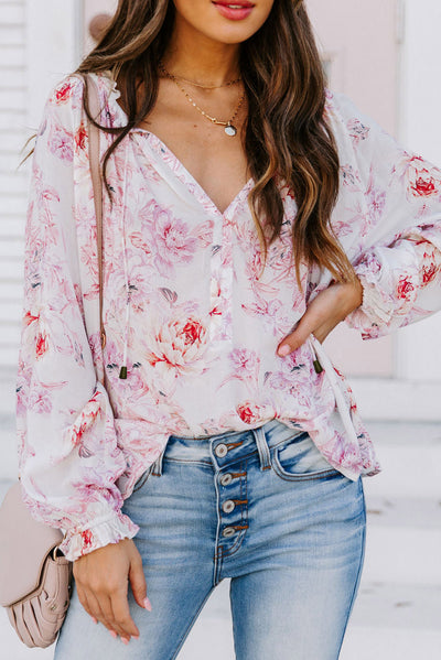 Multicolour Vibrant Floral Printed Ruffle Trim Blouse