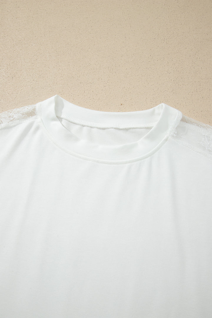 White Sheer Lace Splicing Long Sleeve Shift Top