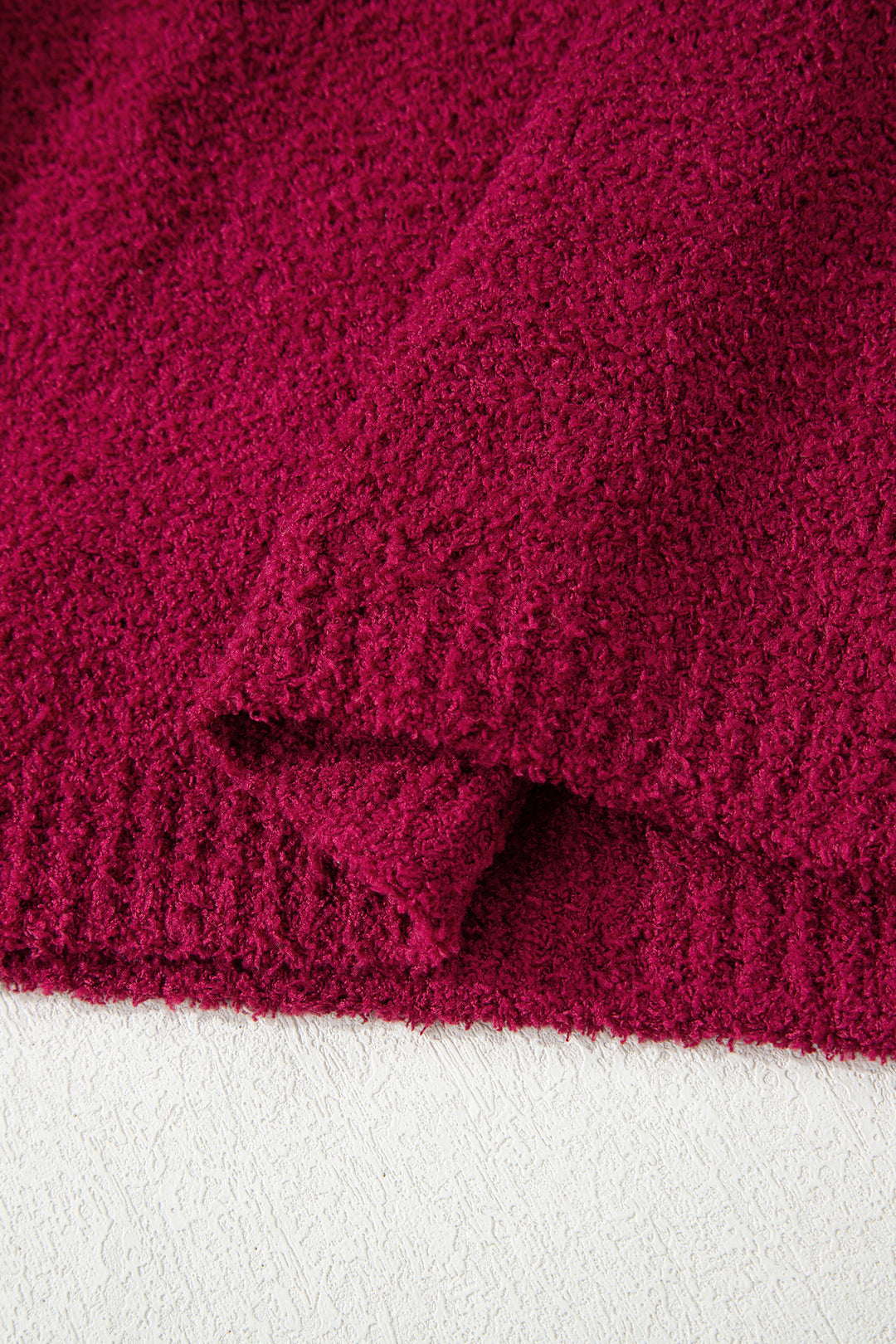 Burgundy Popcorn Mock Neck Solid Sweater