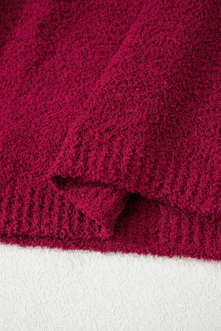 Burgundy Popcorn Mock Neck Solid Sweater