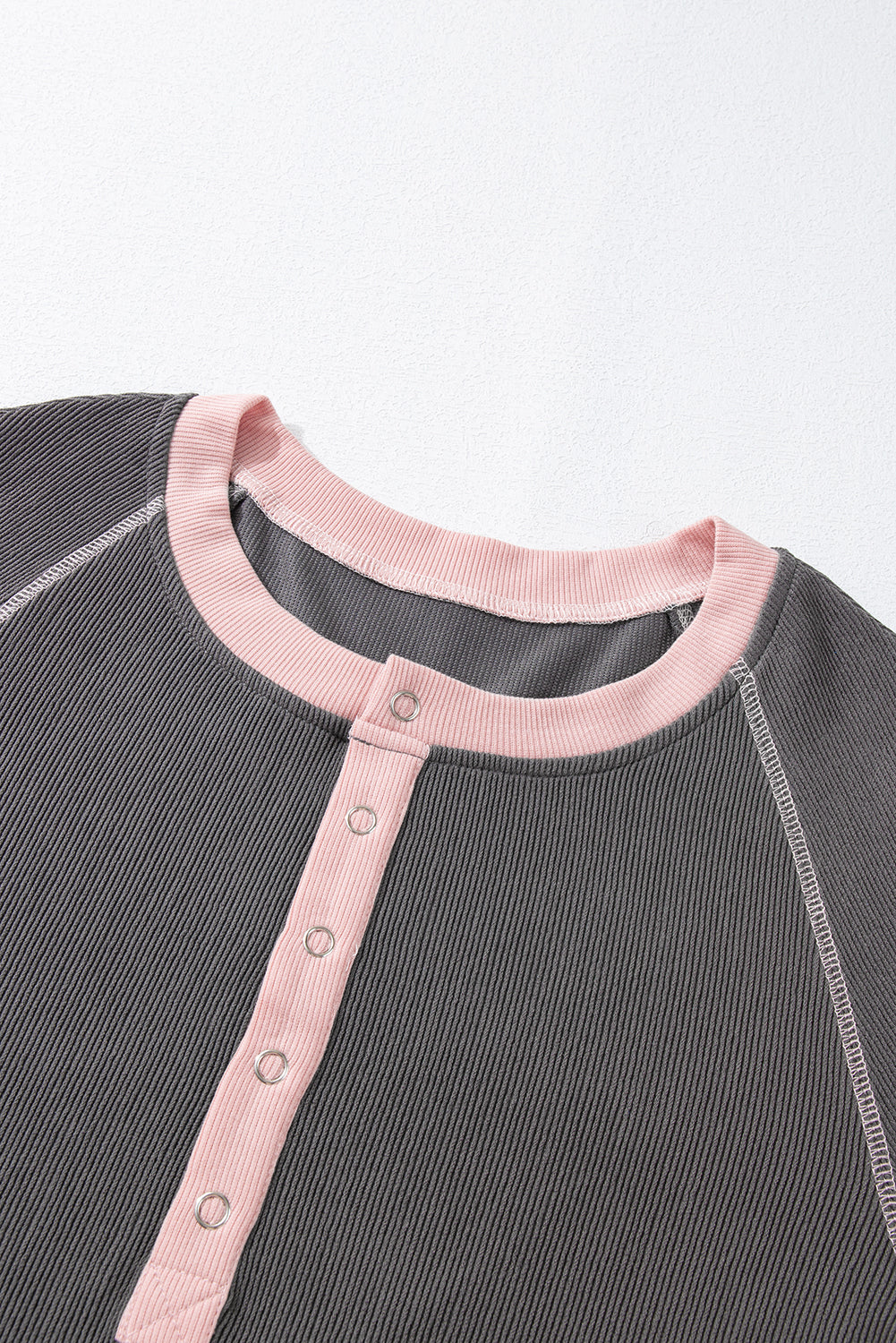 Carbon Grey Textured Contrast Stitching Henley Top