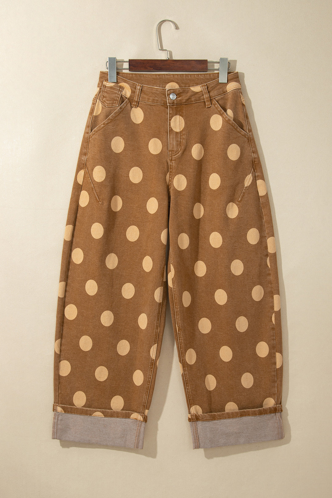 Sky Blue Polka Dot Ankle-Length Metal Button Casual Jeans