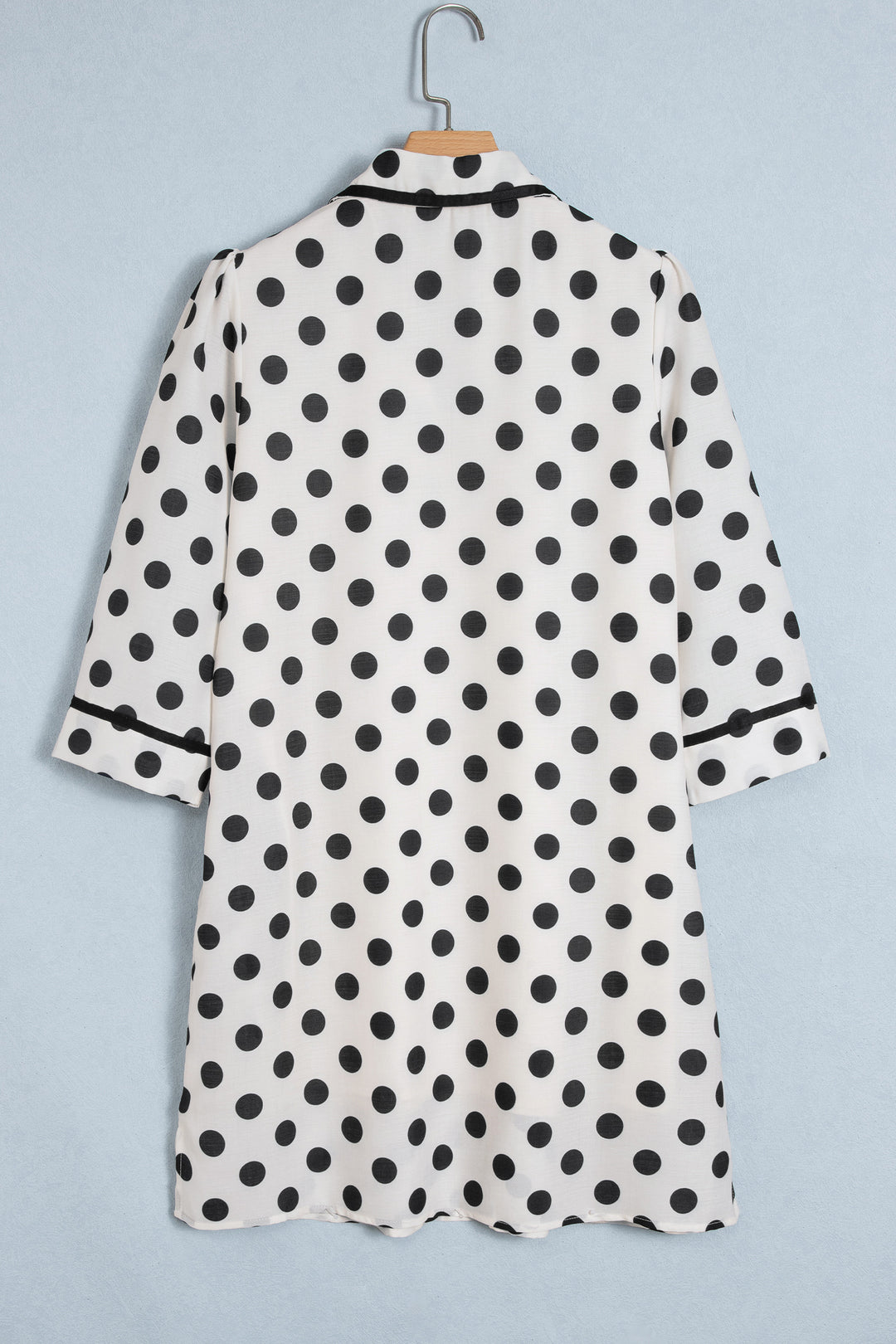 White Polka Dot Half Sleeve Collar V Neck Pocketed Casual Mini Dress
