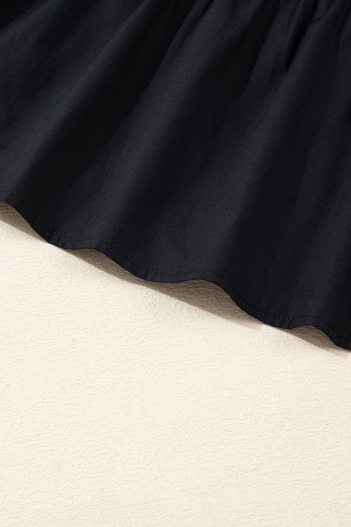 Black Contrast Trim Knot Cuffs Plus Size V Neck Mini Dress