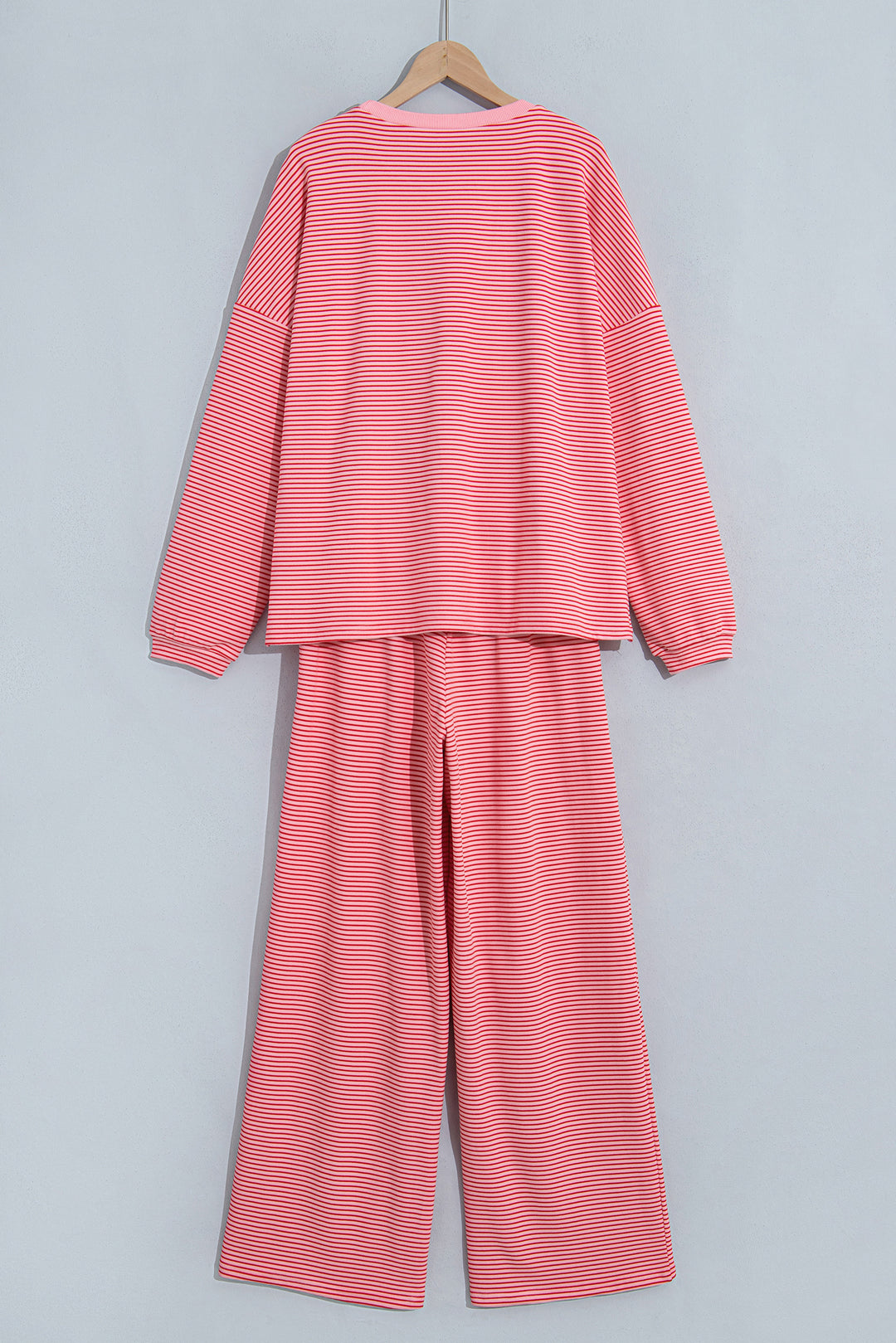 Pink Striped Drop Shoulder Long Sleeve Pant Set