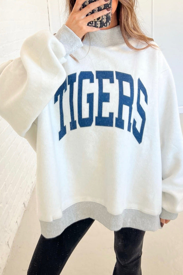 Light Grey WARDAMN/ TIGERS Double Side Printed High Neck Reversible Baggy Sweatshirt