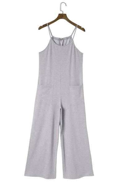 Gray Patch Pockets Spaghetti Strap Wide Leg Jumpsuit