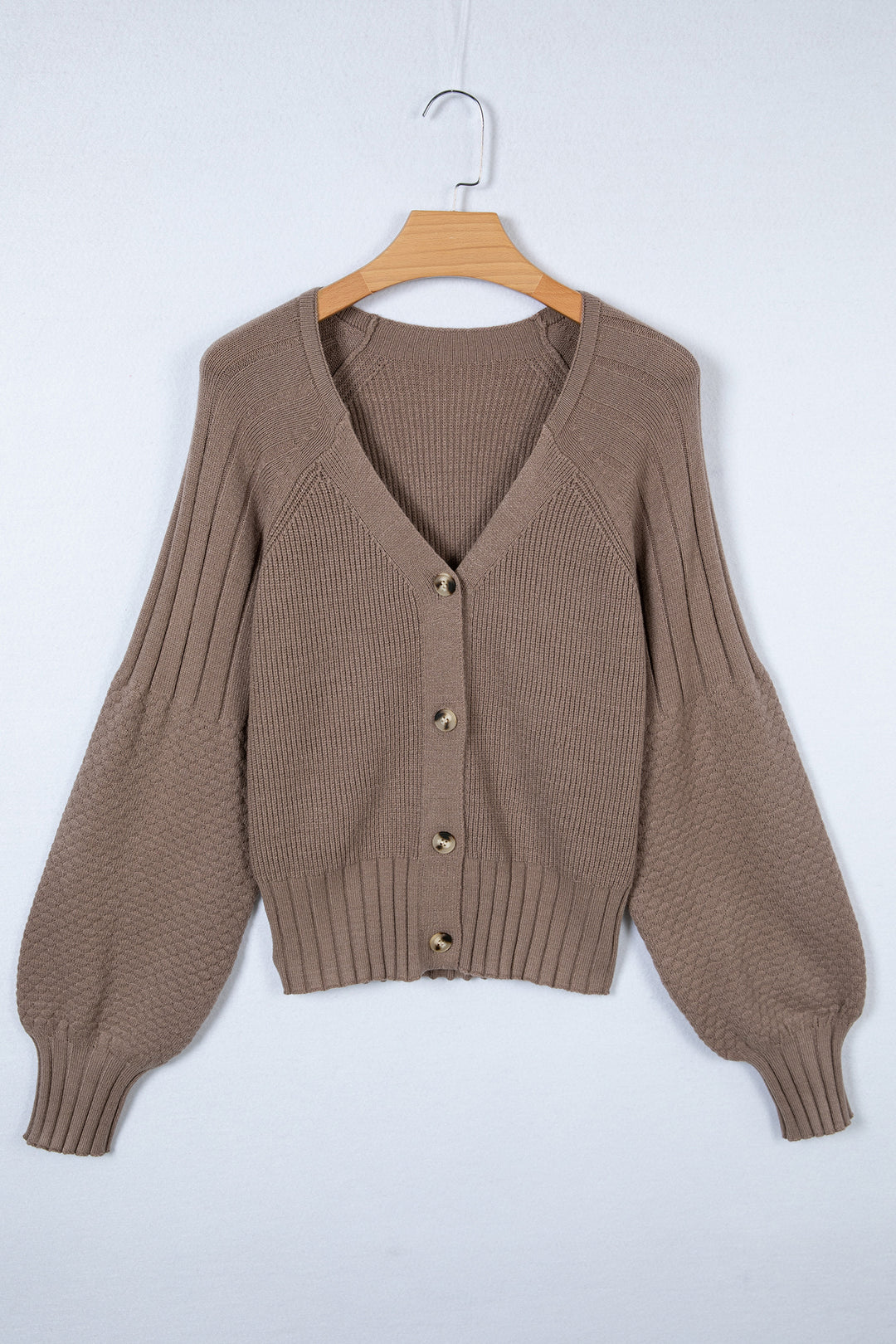 Goat Mixed Texture Knit Button V Neck Sweater Cardigan