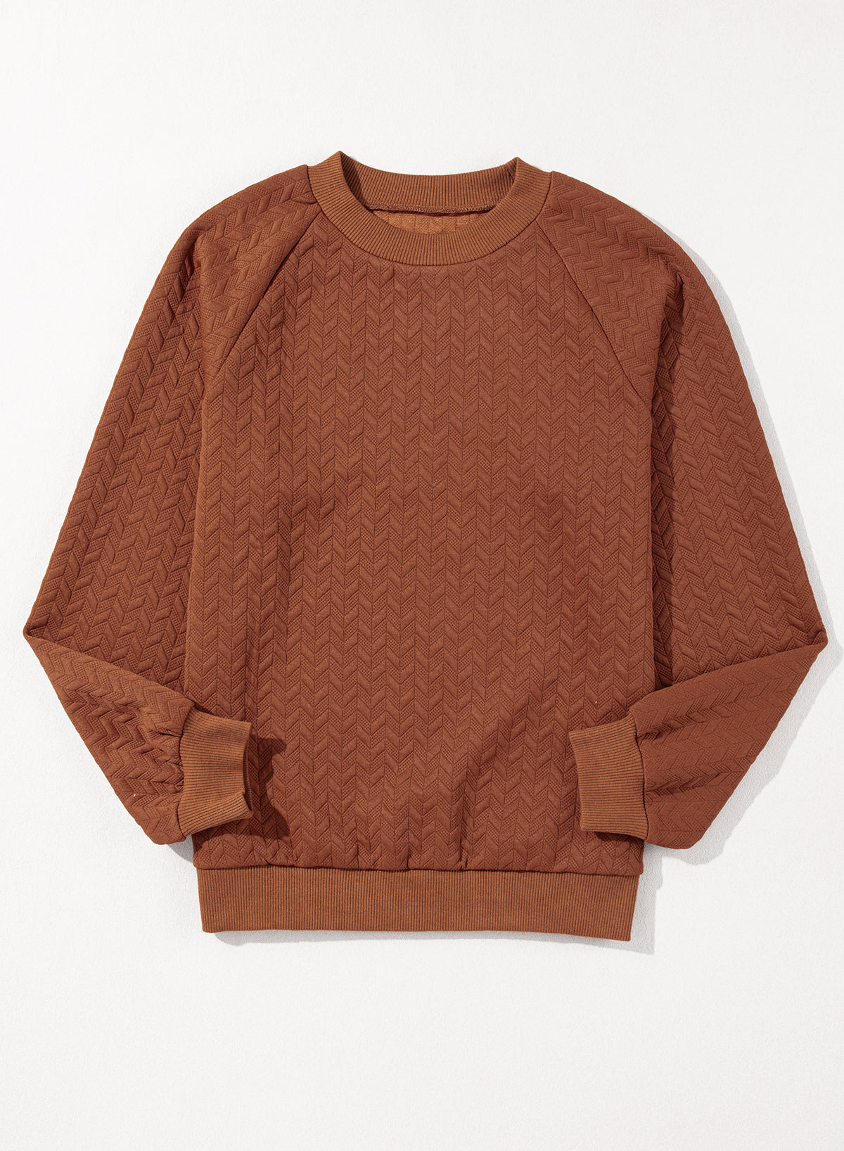 Chestnut Solid Textured Raglan Sleeve Pullover Sweatshirt