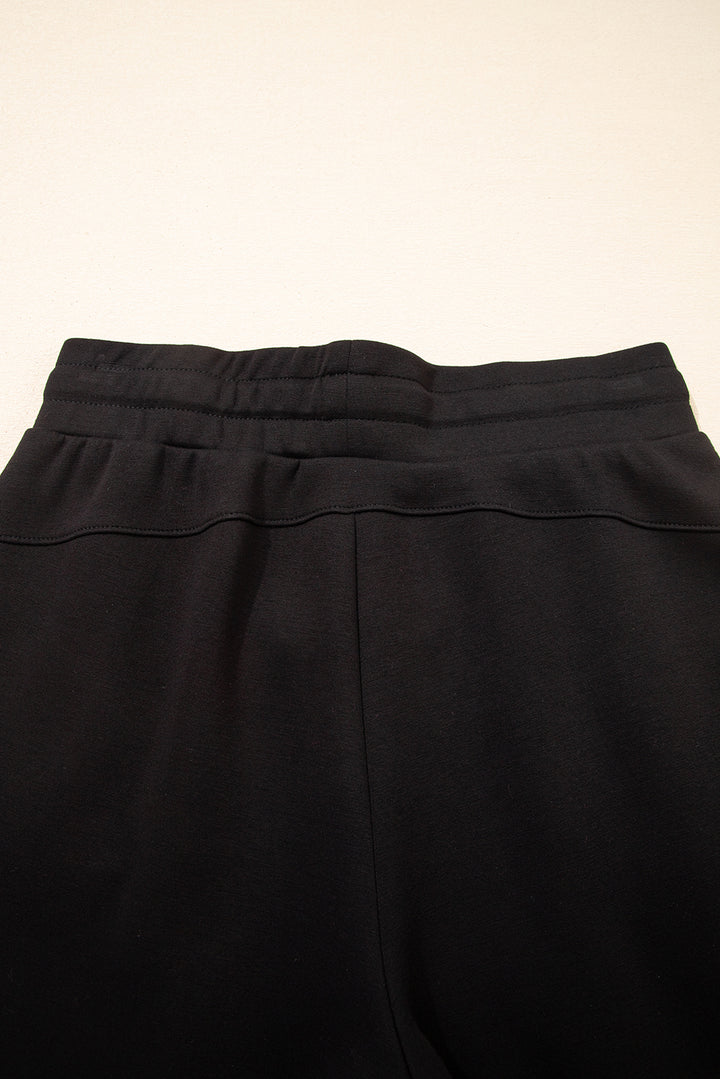 Black Exposed Seam Detail Skinny Drawstring Jogger Pants