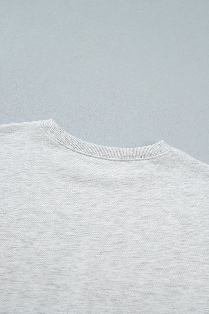 Light Grey Game Day Letter Embroidery Long Sleeve Round Neck Sweatshirt