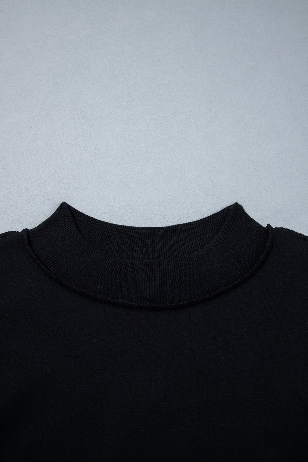 Black Oversize Drop Shoulder Reversible Mock Neck Sweatshirt