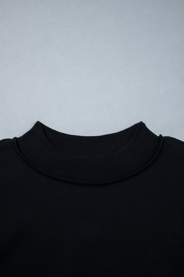 Black Oversize Drop Shoulder Reversible Mock Neck Sweatshirt