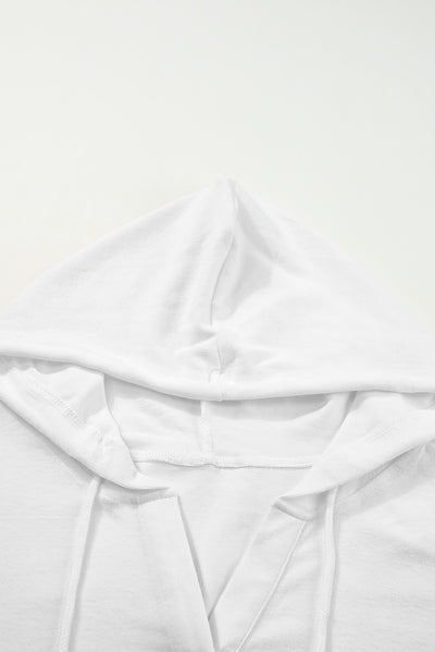 White Buttoned High and Low Hem Hoodie