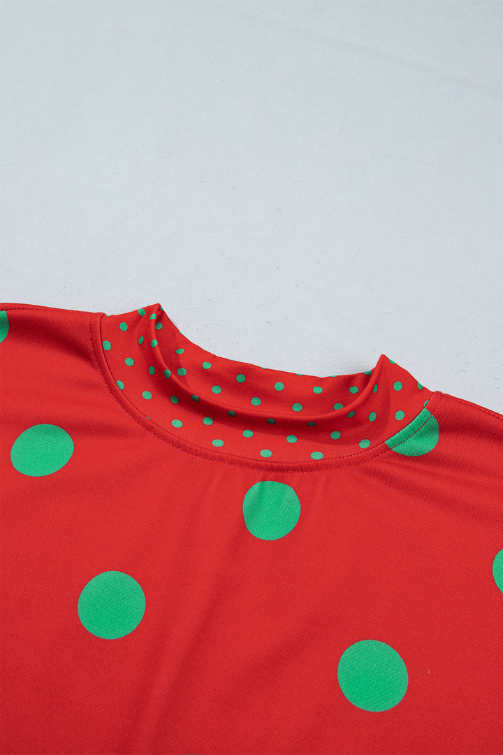 Pink Polka Dot Print Contrast Detail Oversized Tunic Sweatshirt