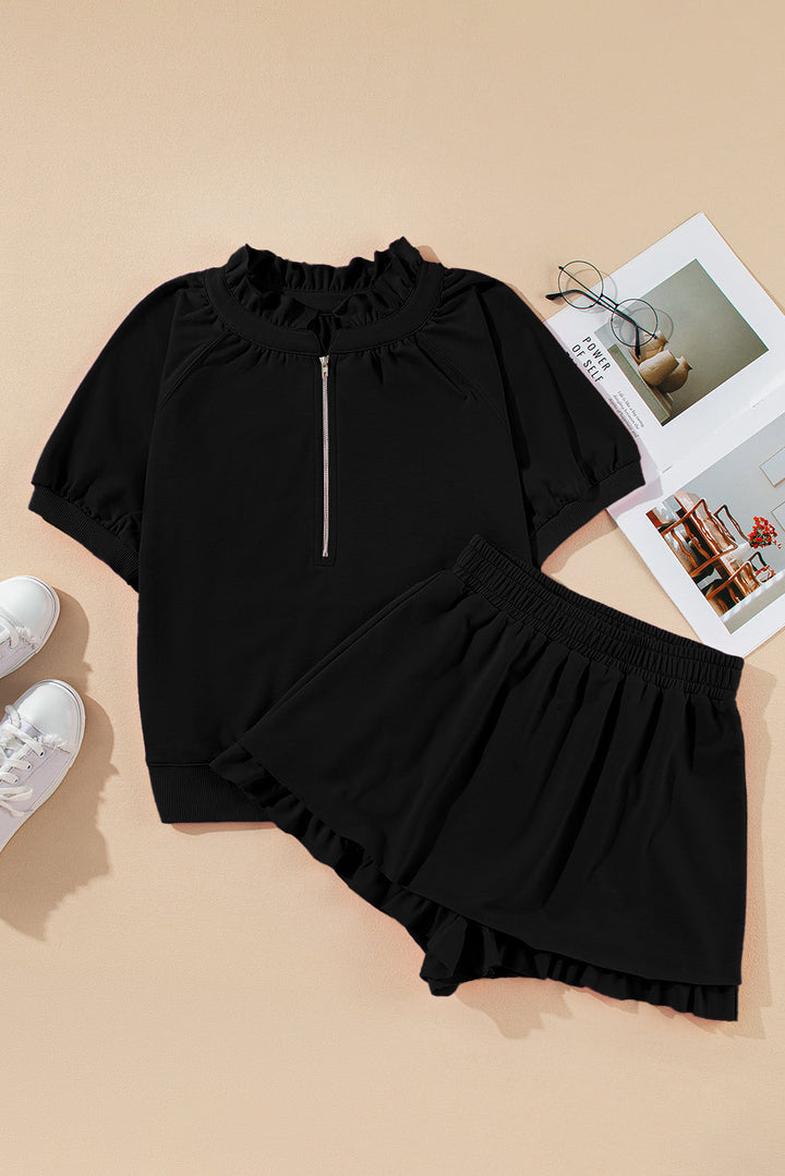 Laylani Puff Sleeve Top and Ruffled Shorts Set