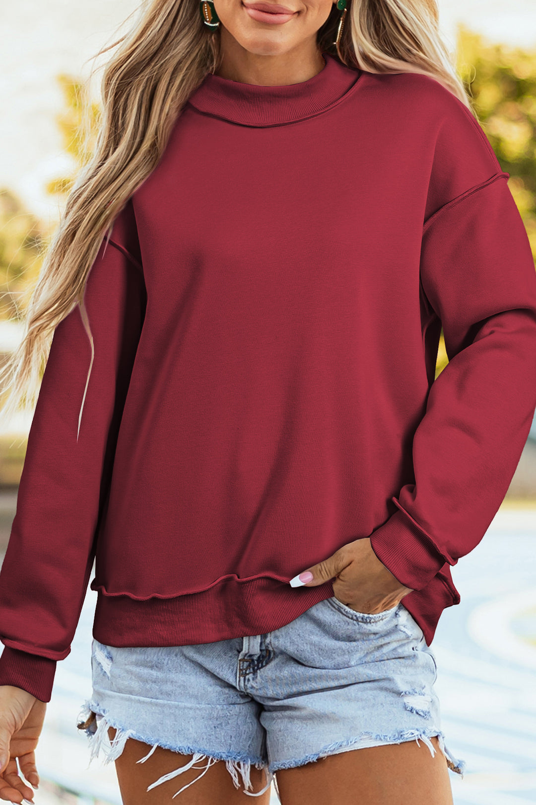 Carrot Oversize Drop Shoulder Reversible Mock Neck Sweatshirt