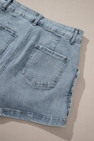 Dusk Blue Studded Acid Wash Jean Shorts