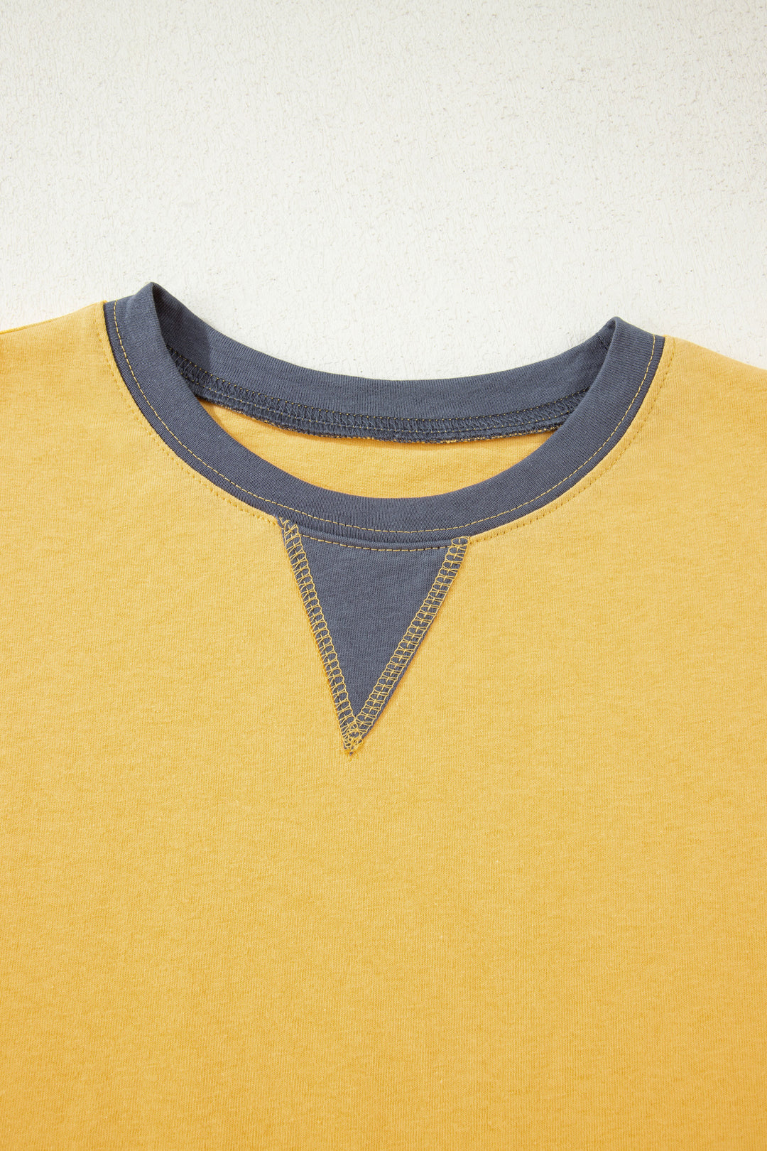 Banana Cream Contrast Trim Raw Hemline Short Sleeve Loose Top