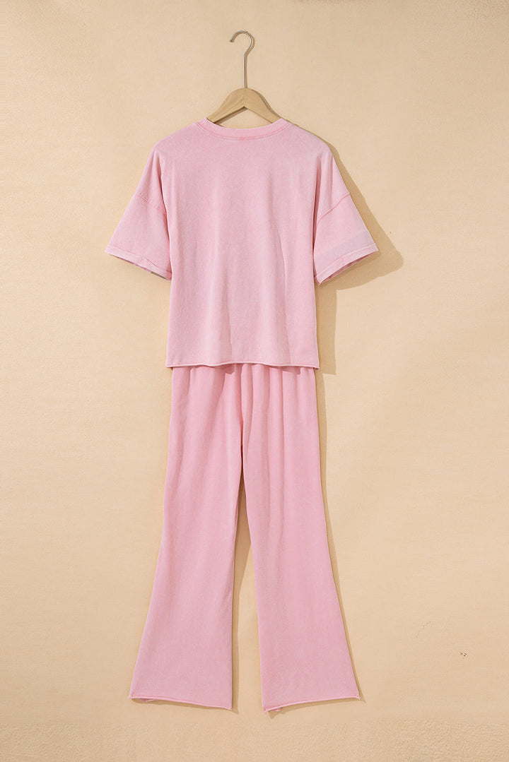 Arabella Acid Wash Star Patched Rolled Trim Pants Set