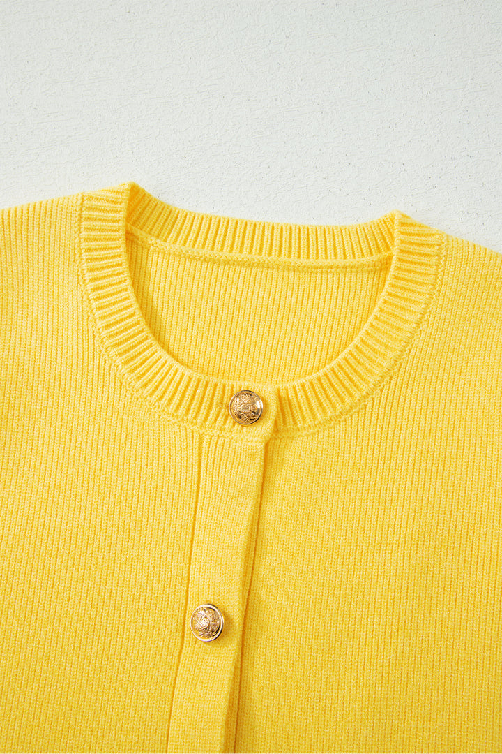 White Solid Color Sleeveless Knit Button Pocketed Sweater