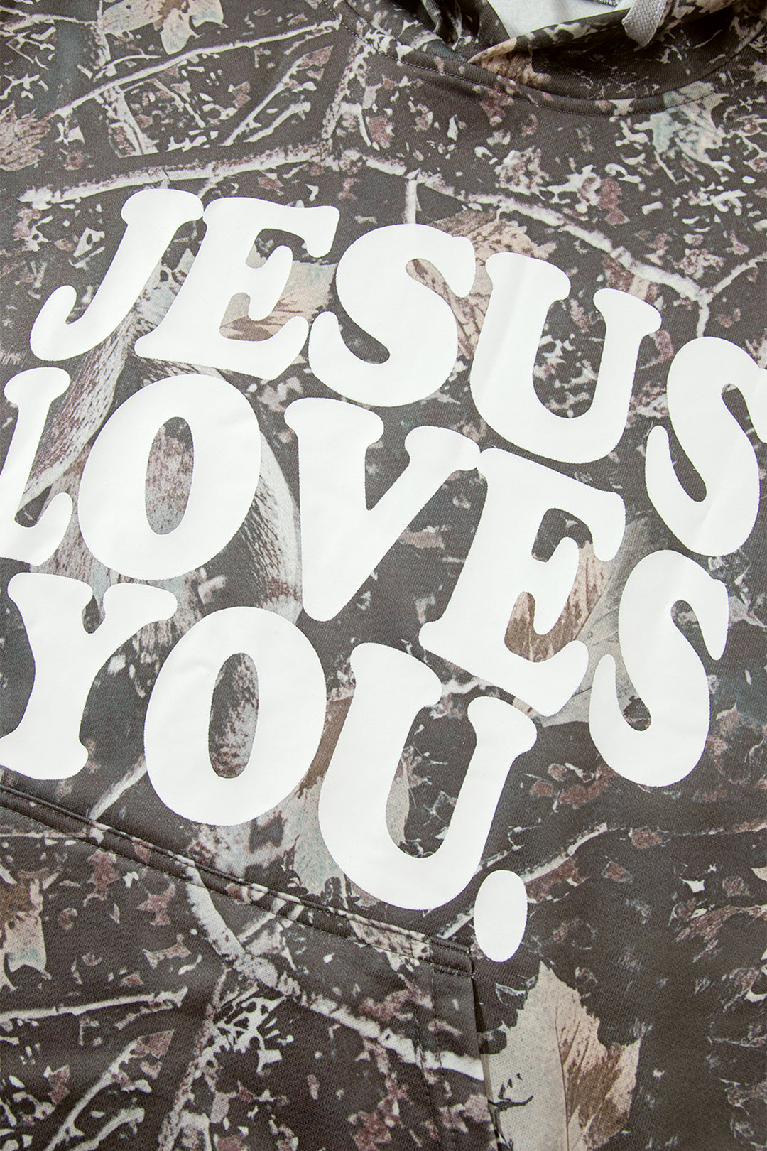 Brown Retro Camouflage Jesus Loves You Print Relaxed Hoodie