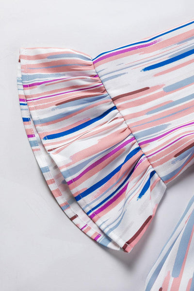 White Multicolor Striped Splash Half Sleeve Blouse