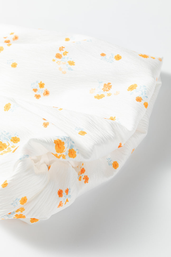 Black Stripe Floral Print Puff Sleeve Patchwork Blouse