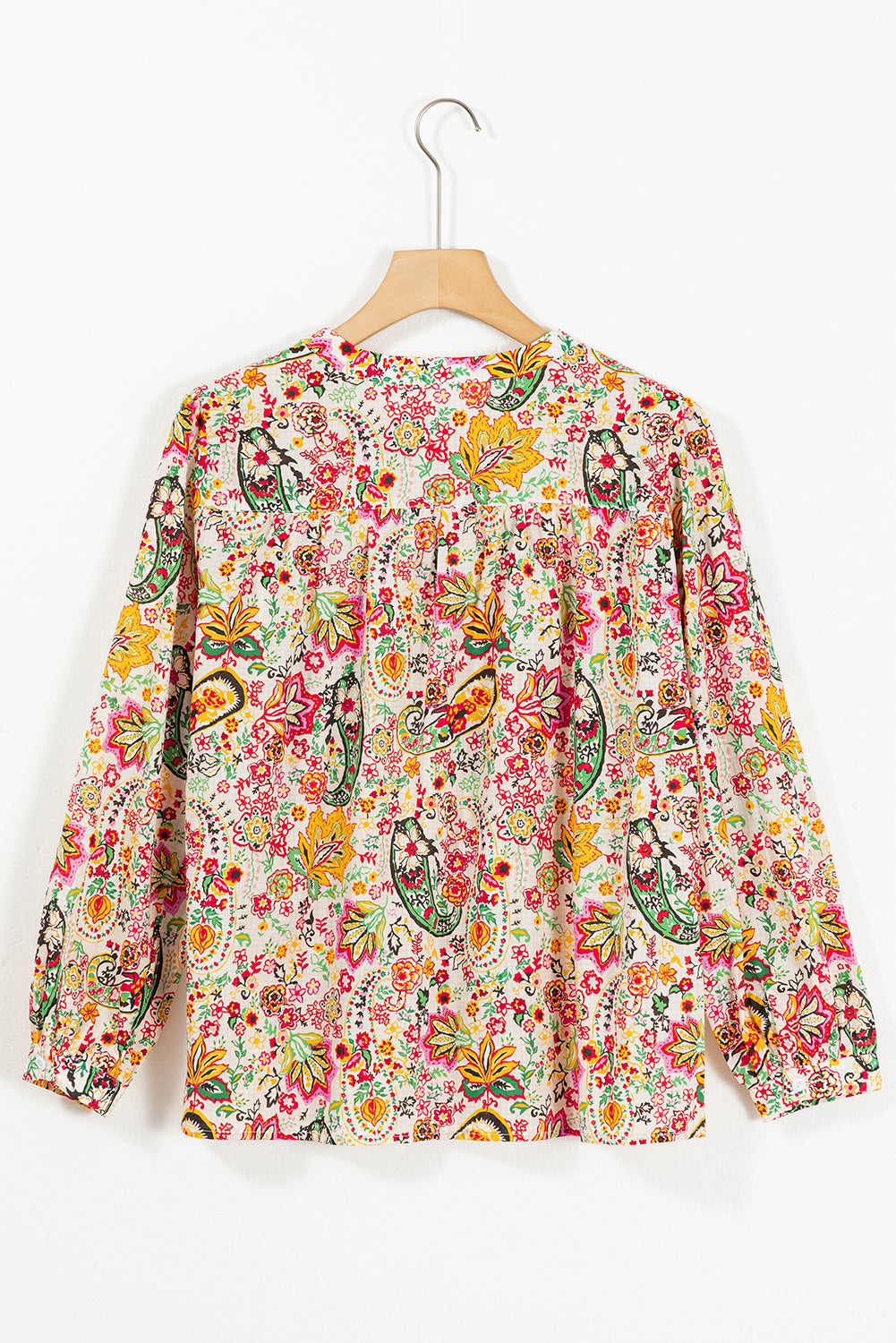 Multicolour Floral Print Lace Splicing Button up Puff Sleeve Shirt