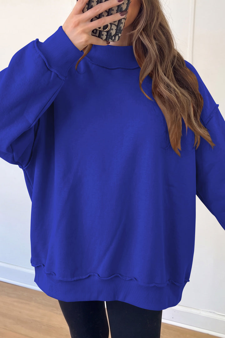 Black Oversize Drop Shoulder Reversible Mock Neck Sweatshirt