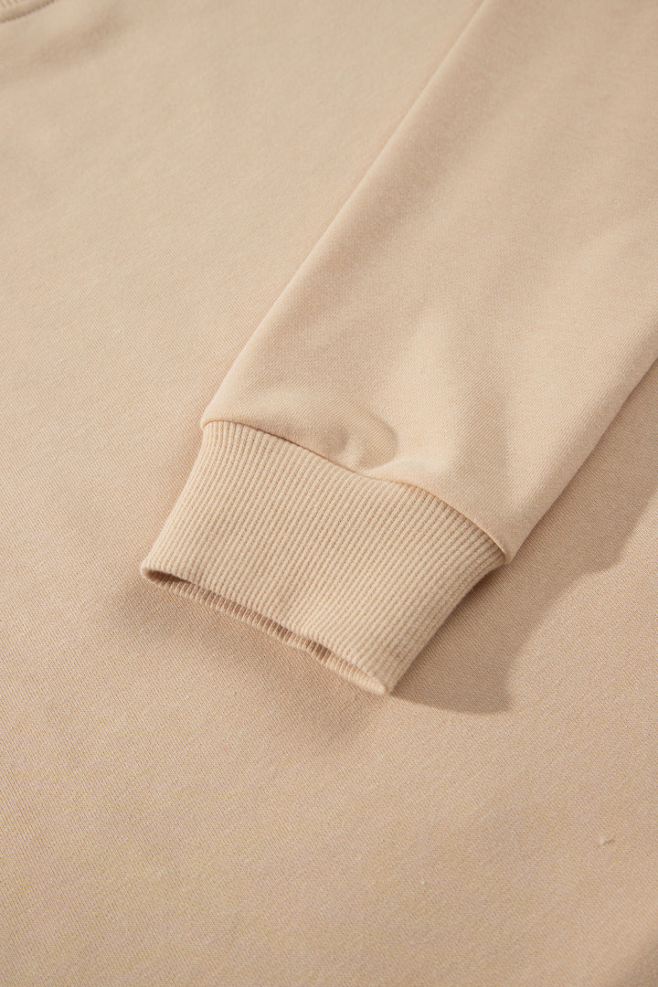 Light French Beige Western Embroidery Round Neck Pullover Long Sleeve Sweatshirt