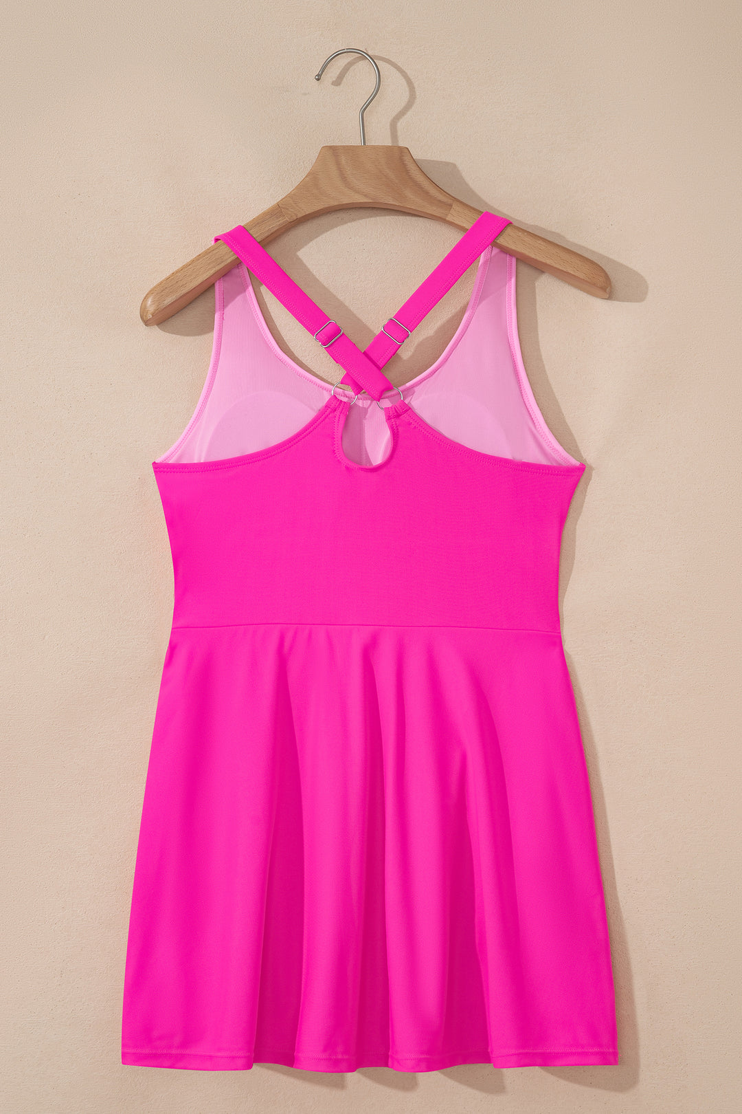 Rose Red Contrast Trim Neckline Active Shorts Attached One Piece Swim Dress