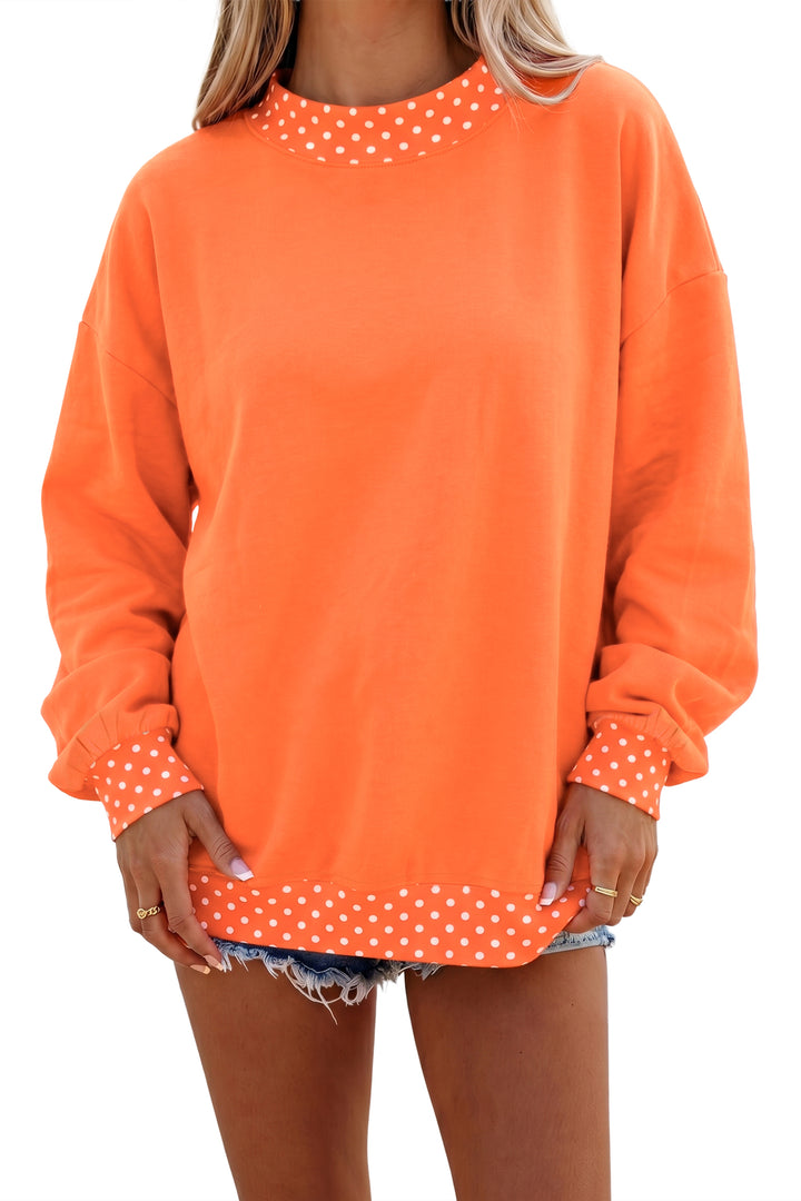 Red Colorblock Polka Dot Contrast Trim Oversized Sweatshirt
