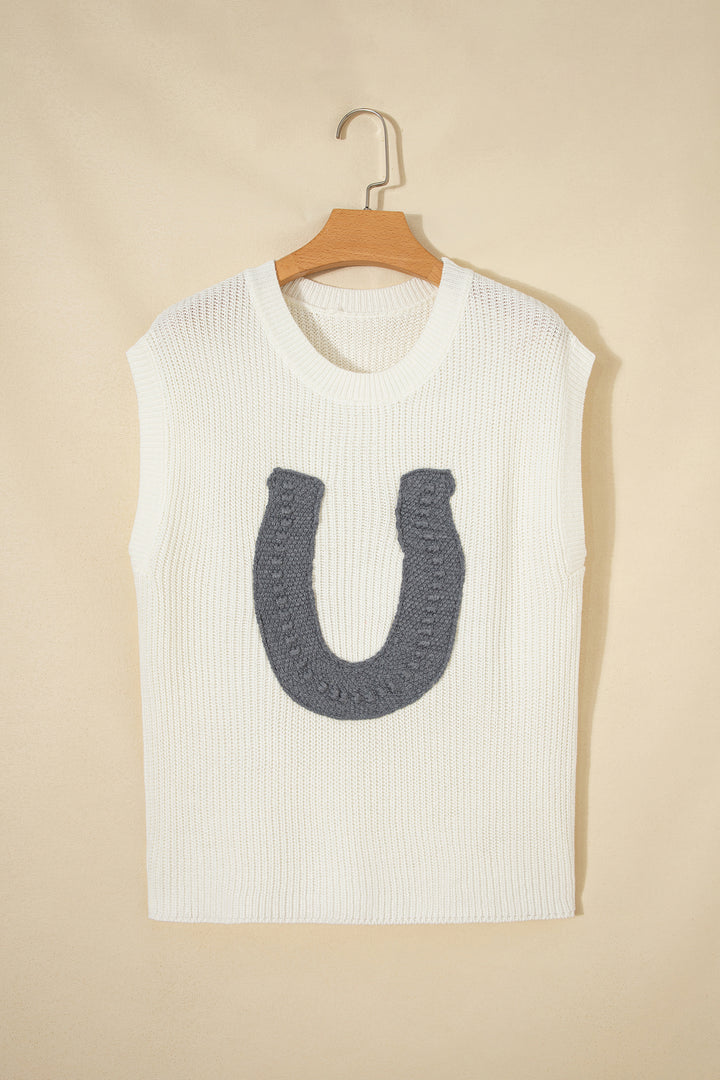 Turquoise Crochet Horseshoe Short Sleeve Knit Sweater