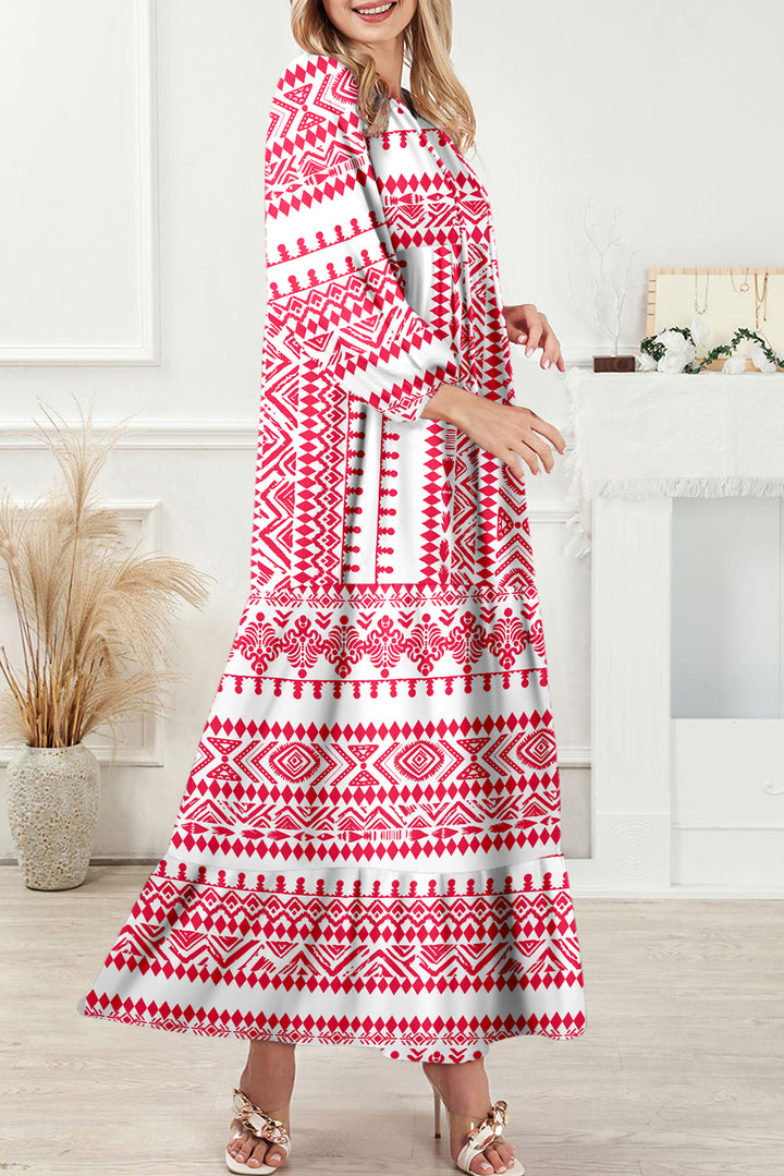 Red Boho Printed Half Sleeve Maxi Dress
