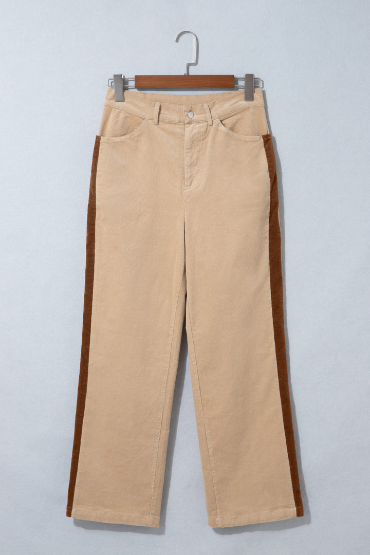 Smoke Gray Corduroy Side Panel Colorblock Straight Leg Pants