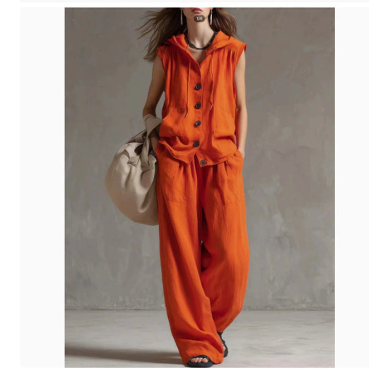 Sleeveless Hooded Top &amp; Wide-Leg Pants Set | High-Waist Two-Piece