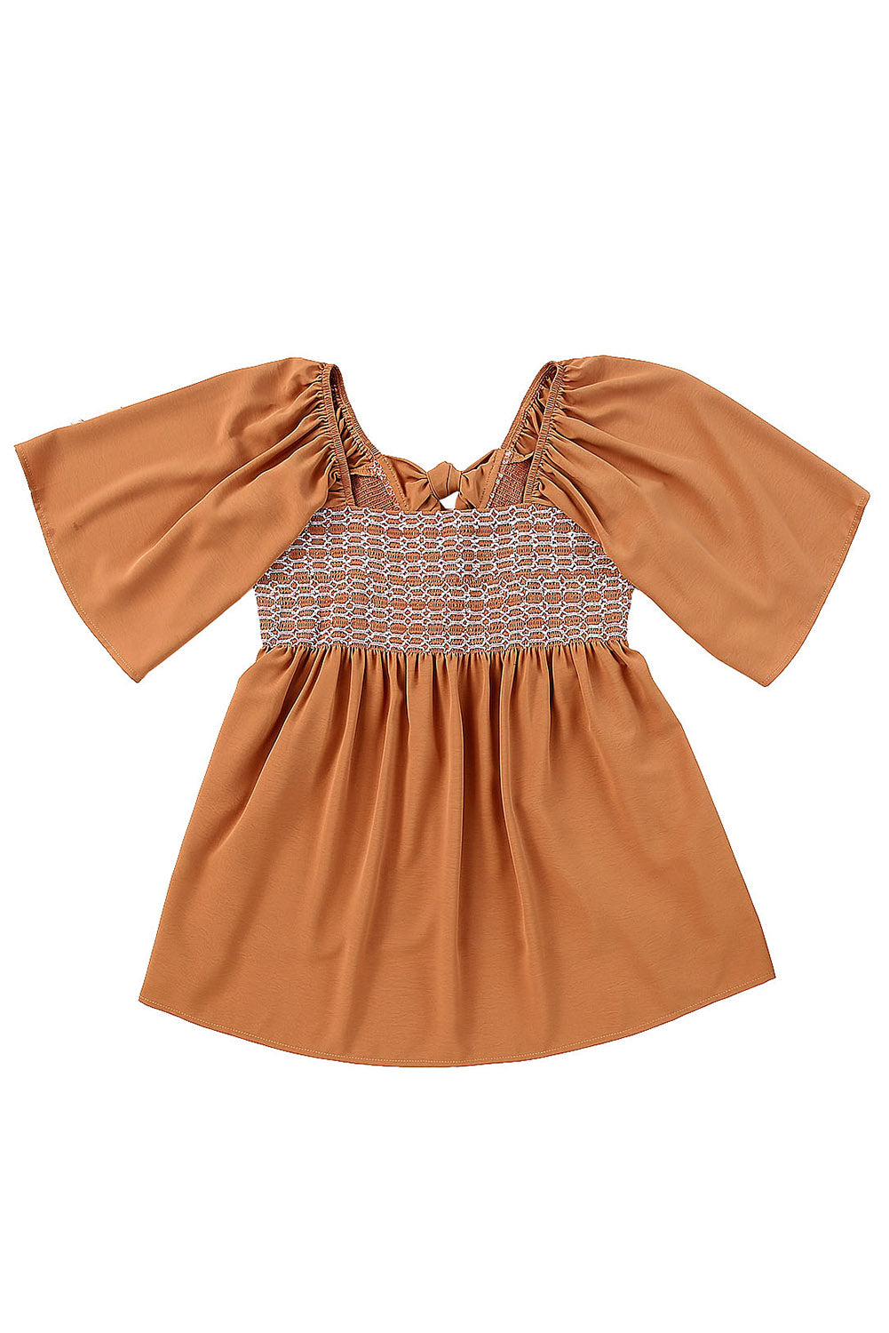 Brown Square Neck Wide Sleeves Flowy Top