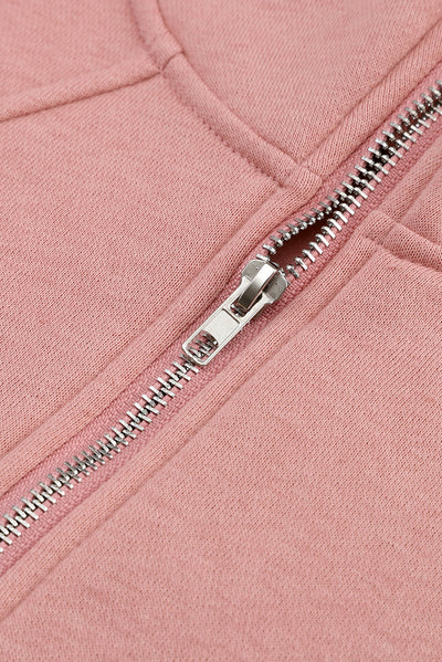 Pink Quarter Zip Kangaroo Pocket Hoodie