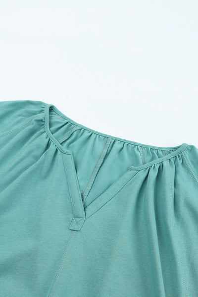 Green Split V Neck Dolman Top