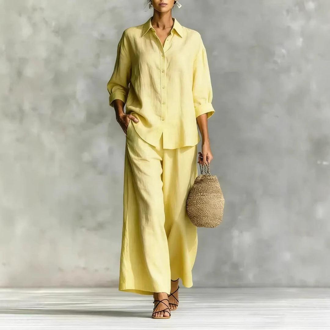 Cotton-Linen Shirt &amp; Wide-Leg Pants Suit – 6 Colors, S–5XL